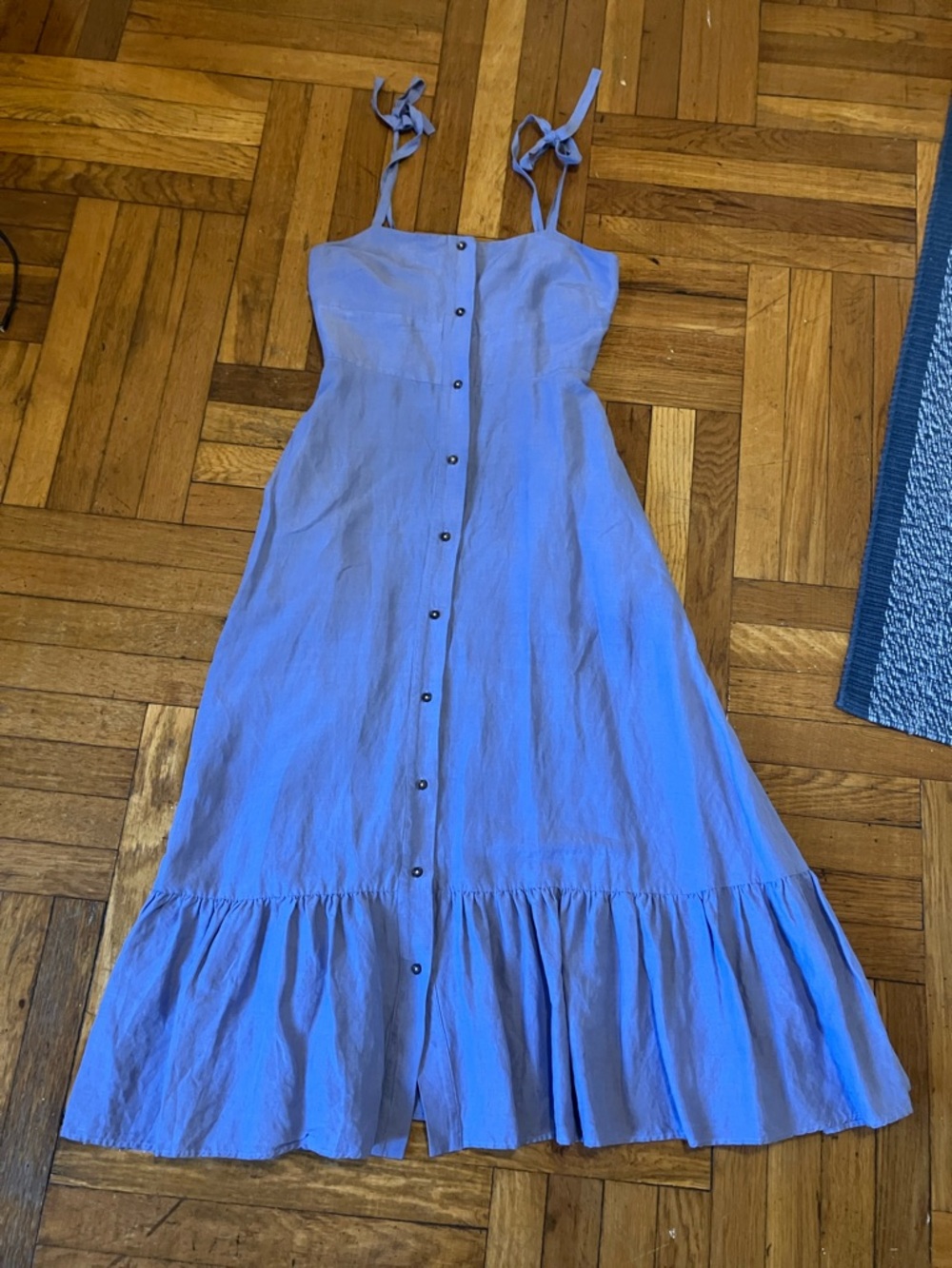 Creatures of comfort Tiered Button-Front Lavender Sundress with Tie Straps
